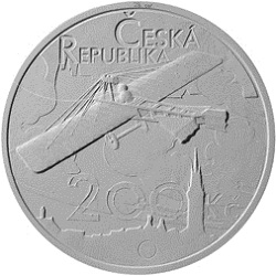 Líc mince 100. výročí prvního dálkového letu Jana Kašpara