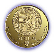 Líc mince 500. výročí ražby pvních tolarových mincí v Kremnici