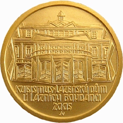 Líc mince Kubismus – Lázeňský dům v Lázních Bohdanči